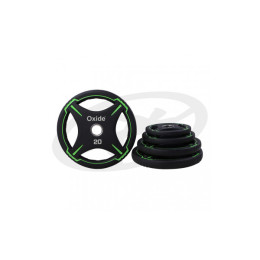 Диск олимпийский, полиуретановый, с 4-мя хватами, цвет черный с ярко зелеными полосами, 20 кг Oxide Fitness OWP01