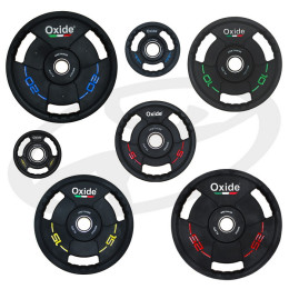 Диск олимпийский Oxide Fitness OWP02 D50мм полиуретановый, с 3-мя хватами, черный 25кг.