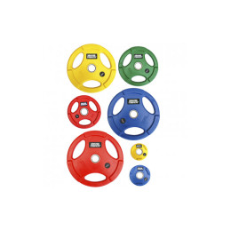 Диск олимпийский, цветной, обрезиненный, с 3-мя хватами, d51мм Hammer WP074, 25кг, красный