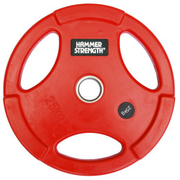 Диск олимпийский, цветной, обрезиненный, с 3-мя хватами, d51мм Hammer WP074, 25кг, красный